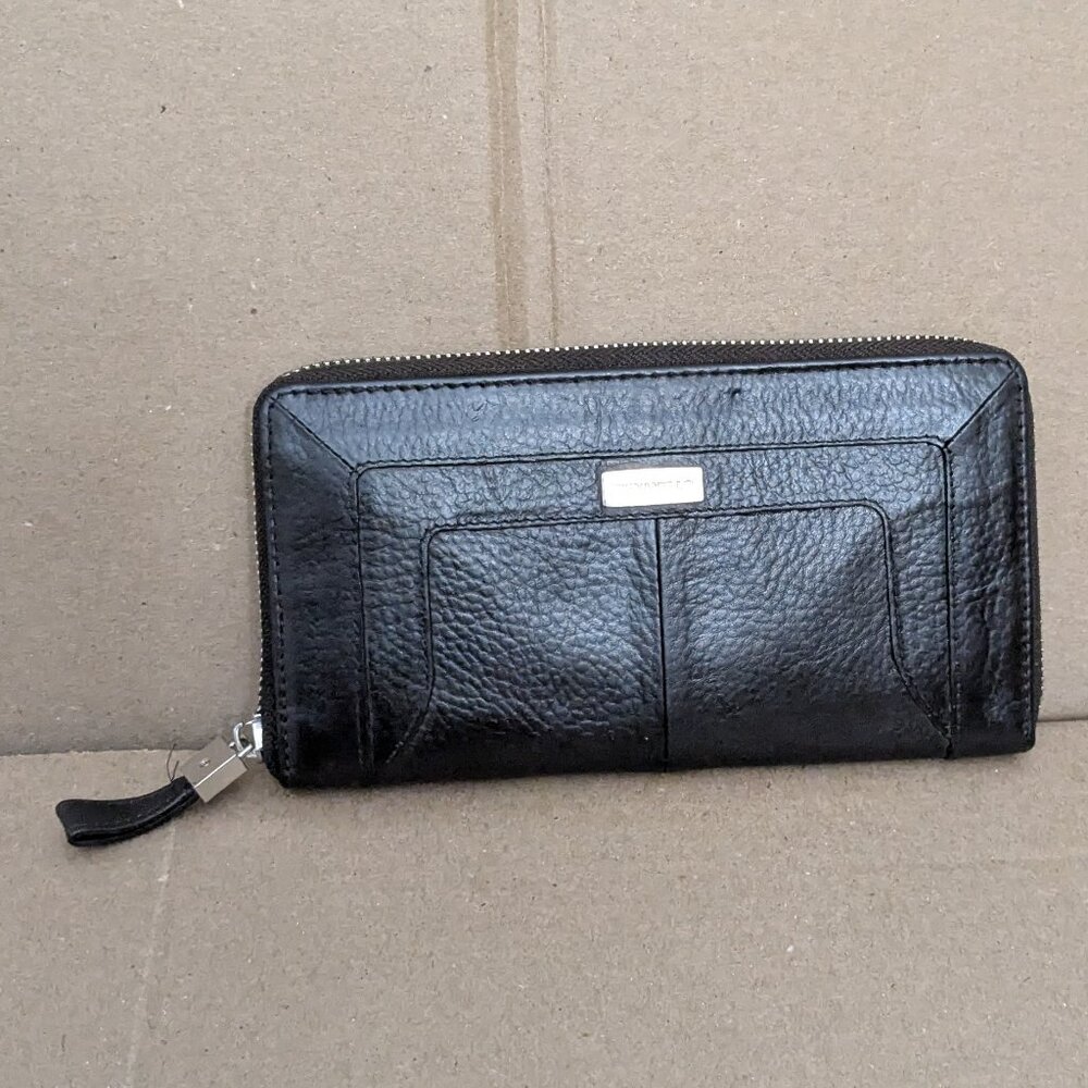 Tignanello Black Leather Long Organizer Zip Around Wallet